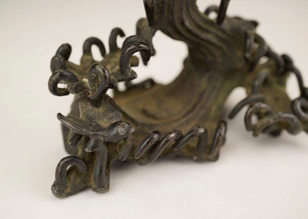 天然水晶玉 径5.1cm 古銅波千鳥彫台座付 木箱附