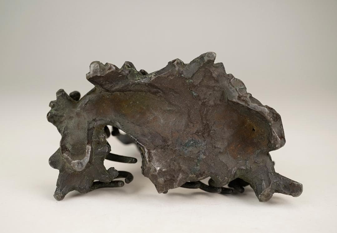 天然水晶玉 径5.1cm 古銅波千鳥彫台座付 木箱附