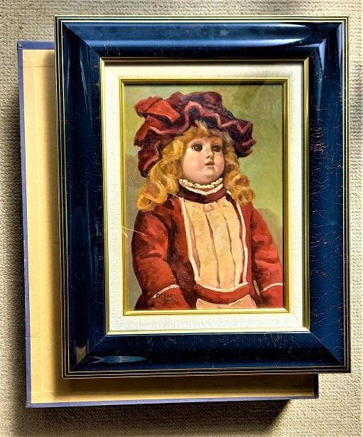 谷上信博 帽子の人形 西洋人形（ビスクドール）F４号 油絵 直筆サイン