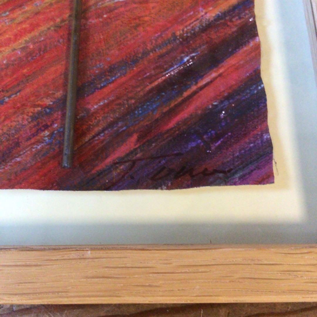 No3827額装　作者不詳　抽象画　サイン有　絵画　美術　アート　芸術　送料無料