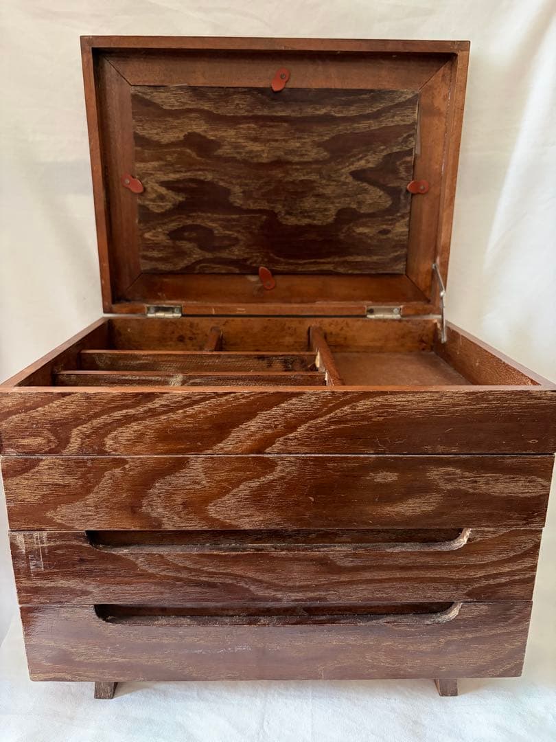 木製整理箱　宝石箱　裁縫箱　小物収納　昭和　ヴィンテージ