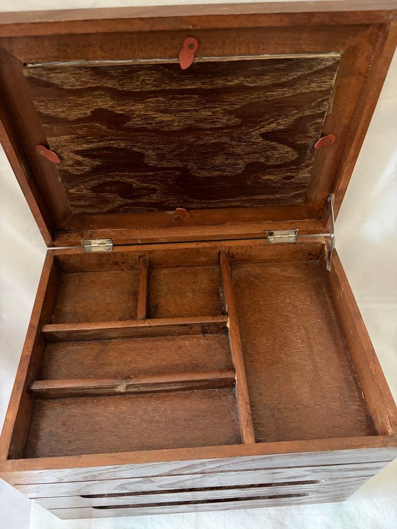 木製整理箱　宝石箱　裁縫箱　小物収納　昭和　ヴィンテージ