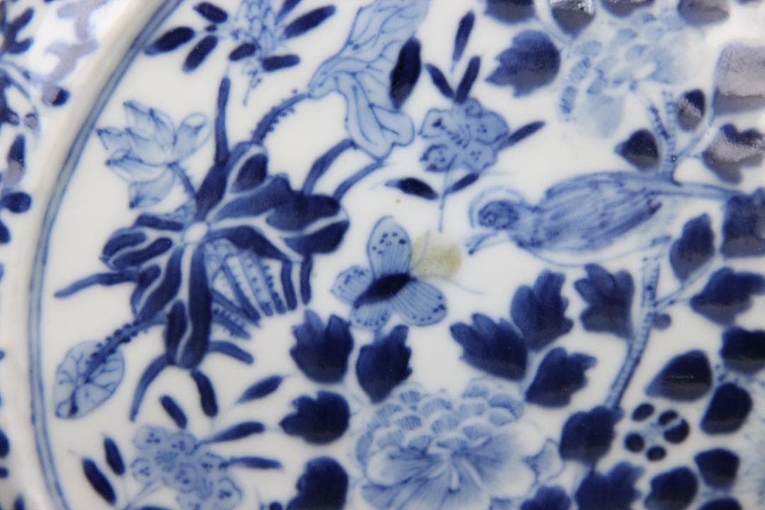 中国美術　青花花鳥文　双龍耳　抱月瓶　清時代　景徳鎮　古陶磁　扁壺 Eo5-6