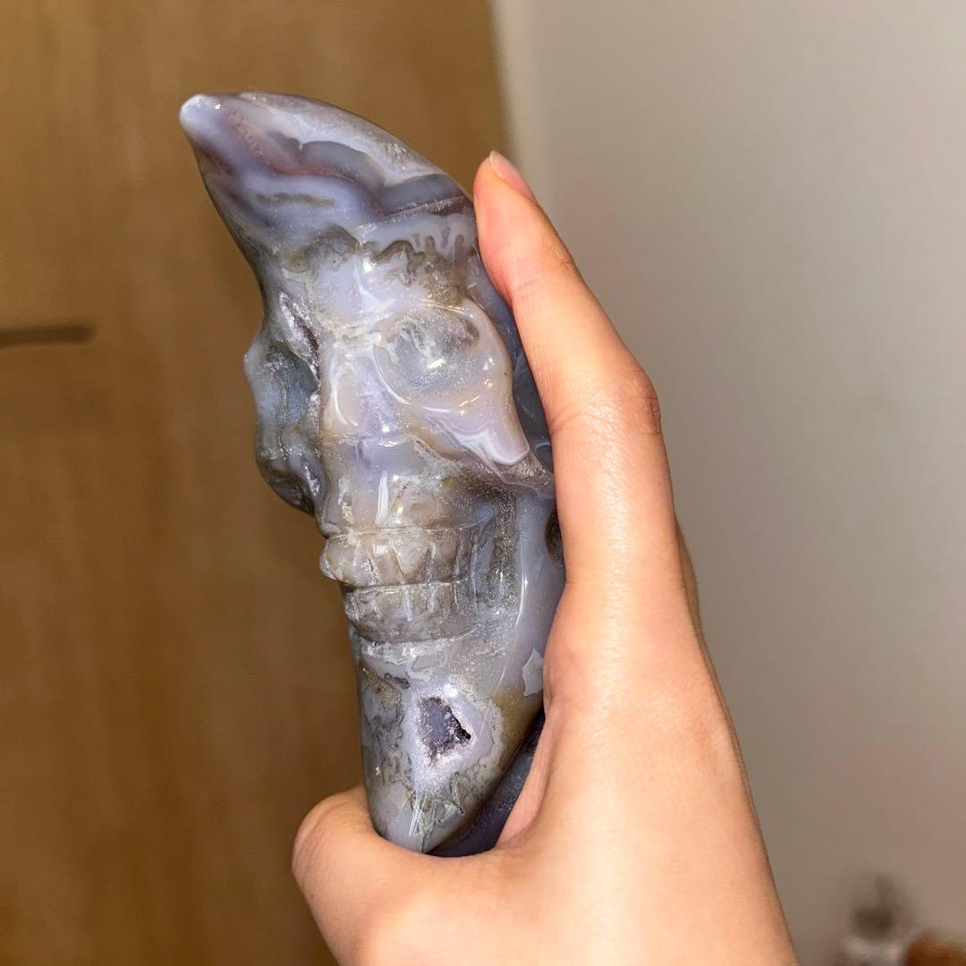 パープルモスアゲート 月 スカル 天然石 456g
