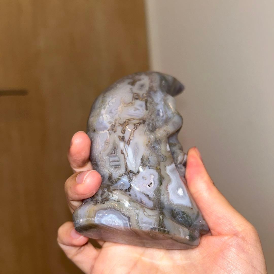 パープルモスアゲート 月 スカル 天然石 456g