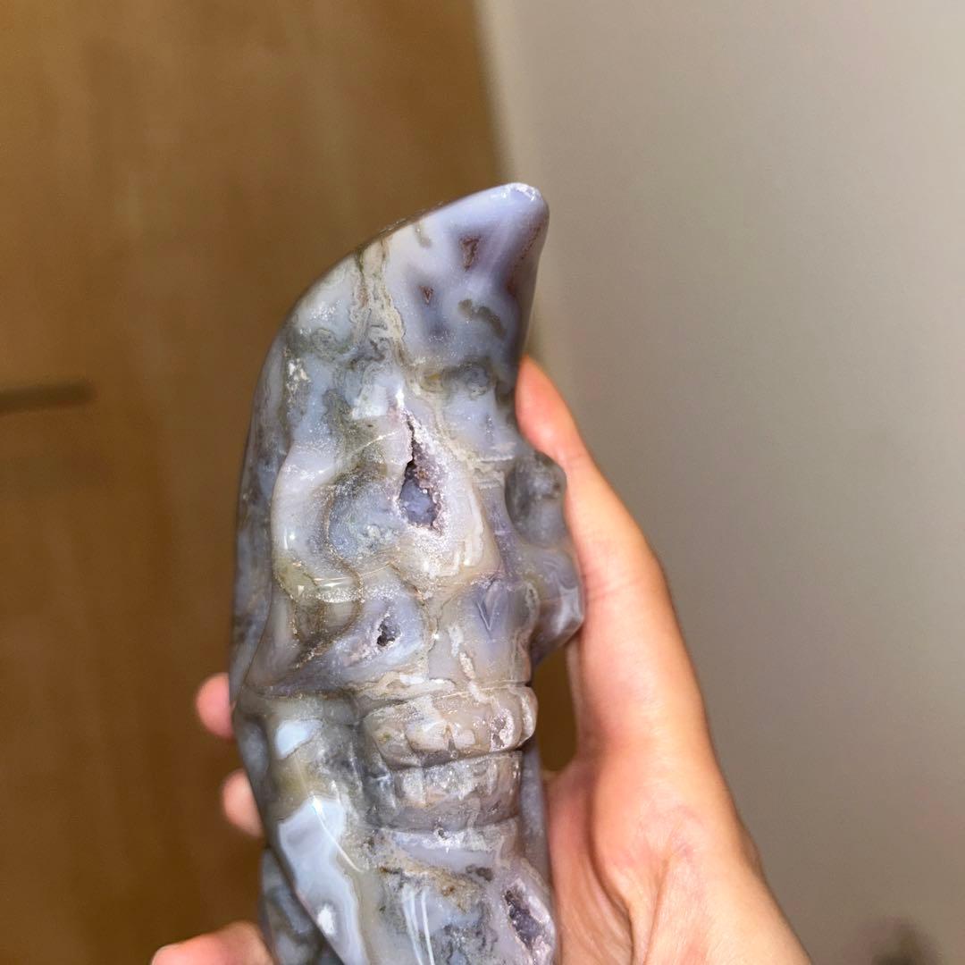 パープルモスアゲート 月 スカル 天然石 456g