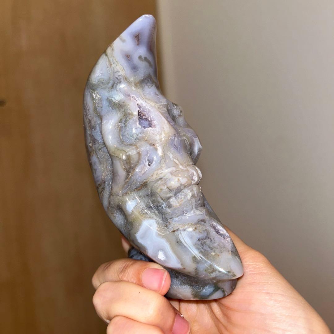 パープルモスアゲート 月 スカル 天然石 456g