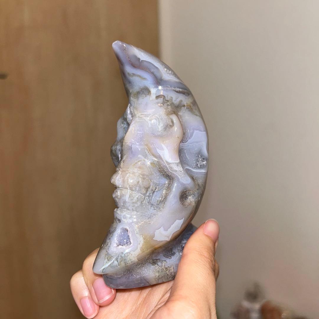 パープルモスアゲート 月 スカル 天然石 456g