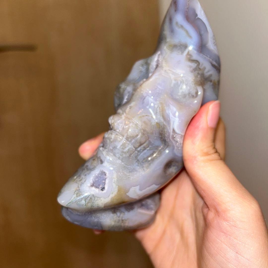 パープルモスアゲート 月 スカル 天然石 456g
