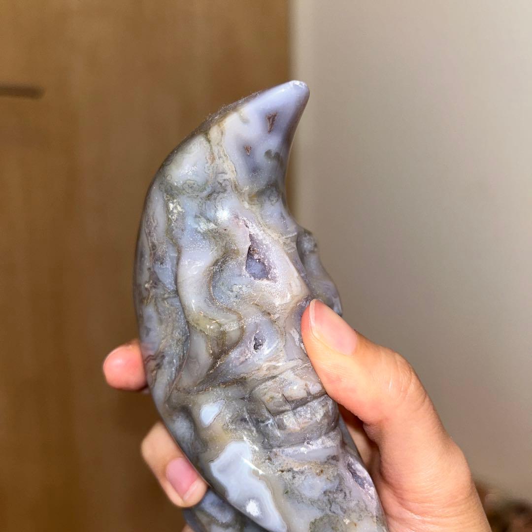 パープルモスアゲート 月 スカル 天然石 456g