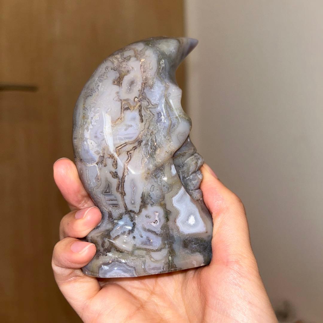 パープルモスアゲート 月 スカル 天然石 456g