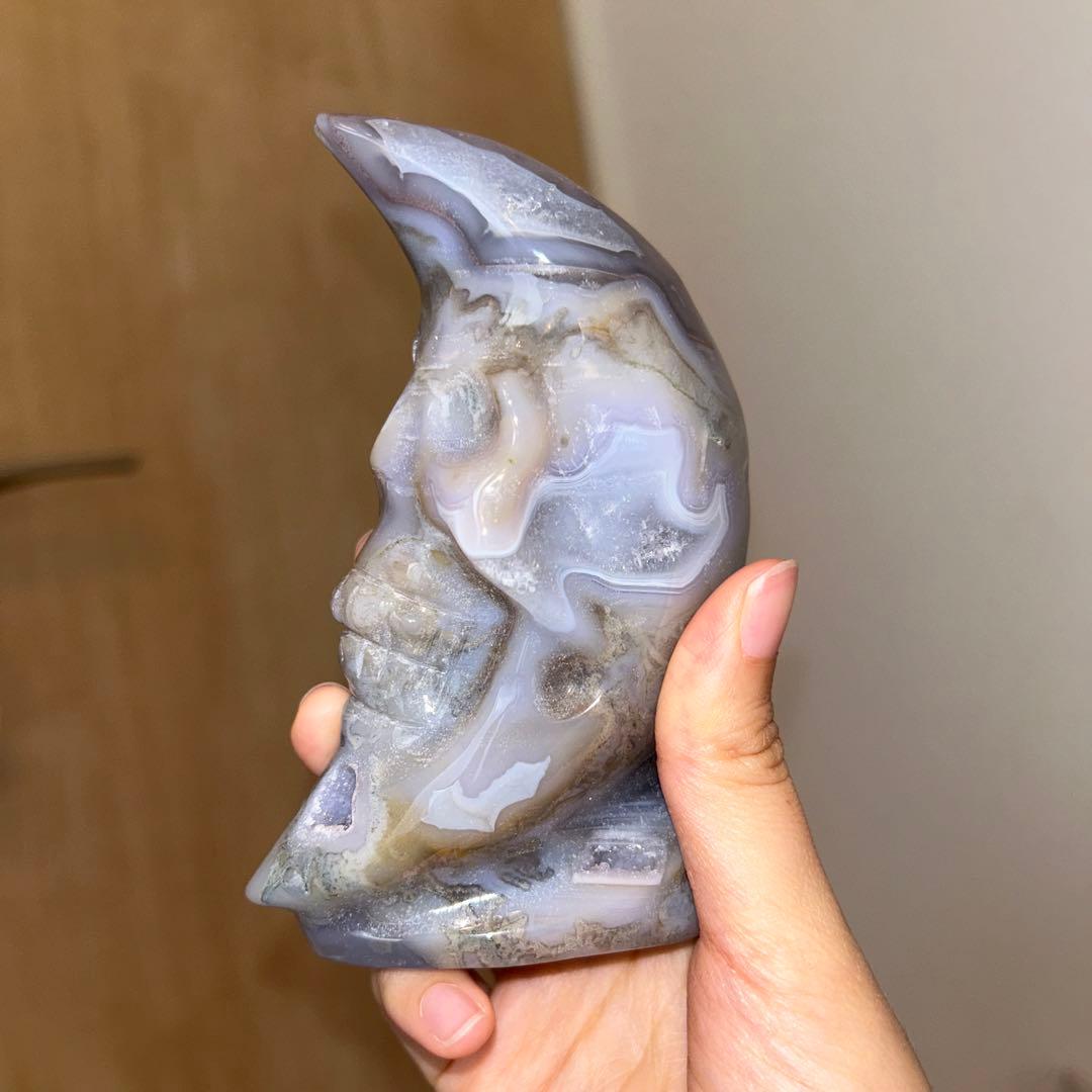 パープルモスアゲート 月 スカル 天然石 456g