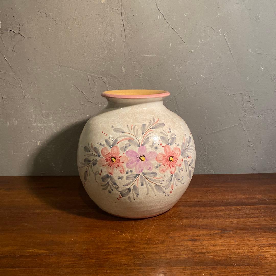 イタリア デルータ焼 フラワーベース ハンドペイント 花柄 未使用 アート美術品