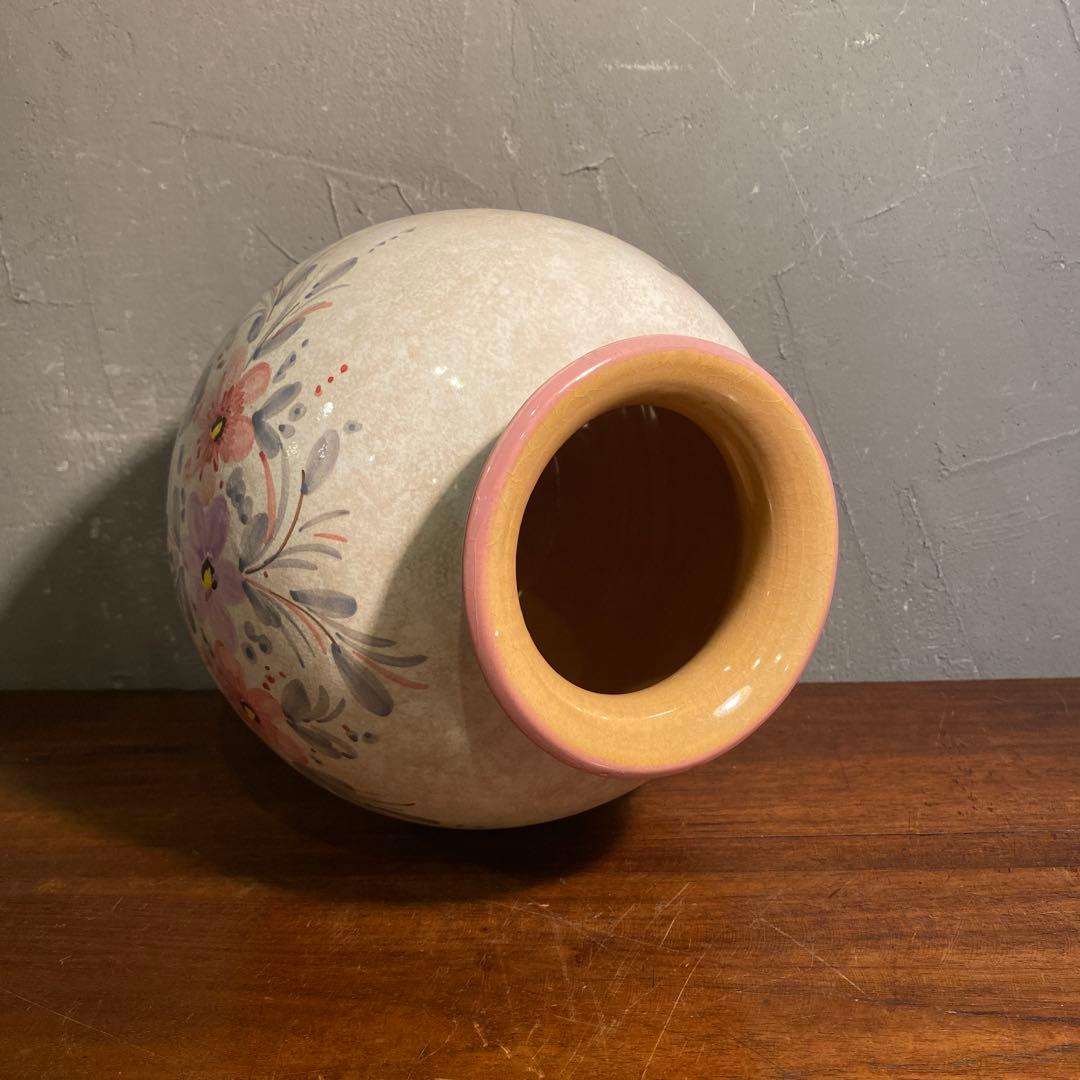 イタリア デルータ焼 フラワーベース ハンドペイント 花柄 未使用 アート美術品