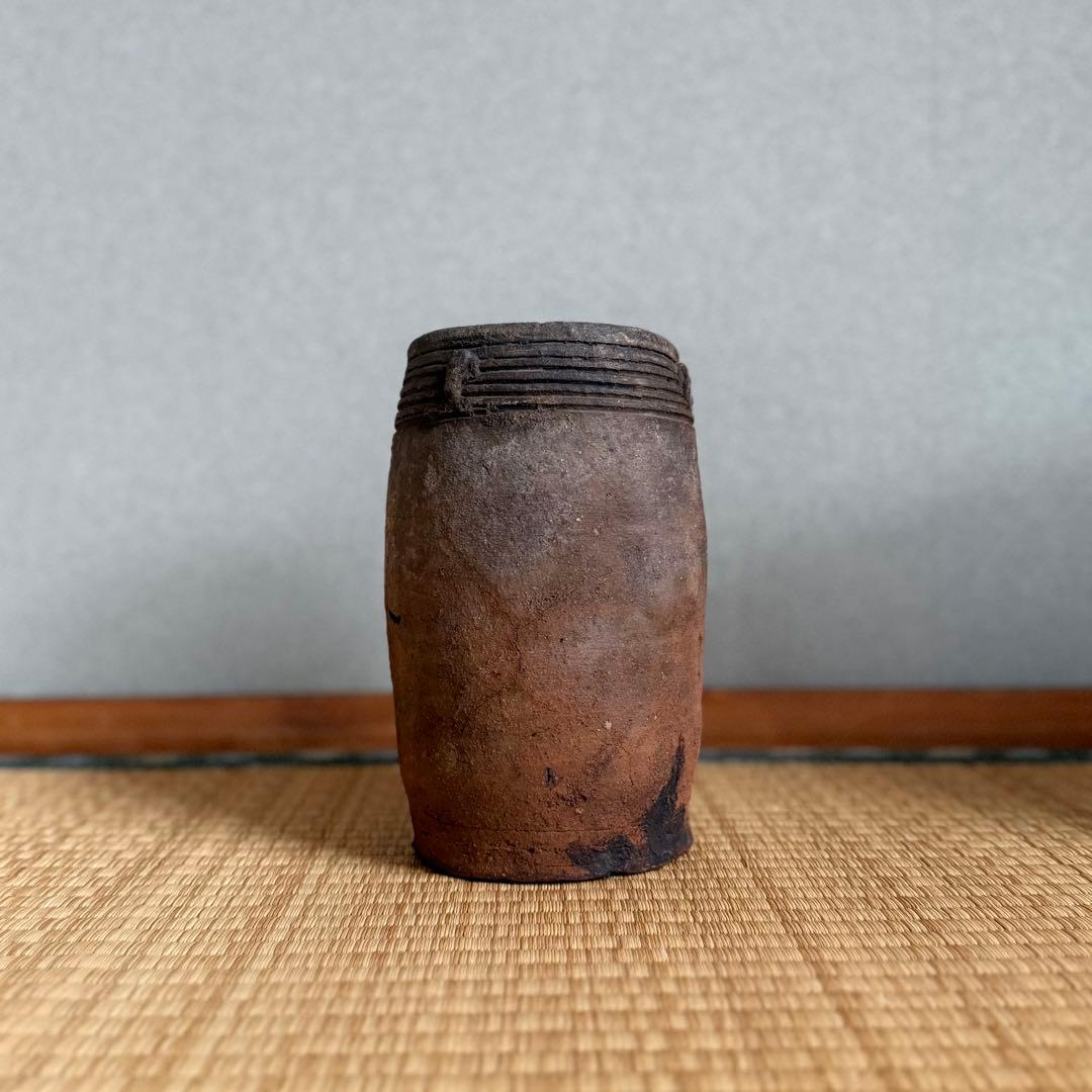 南蛮 能野焼 筒花入 旅枕 壺 江戸時代 種子島焼 南蛮焼 古薩摩 古美術 骨董