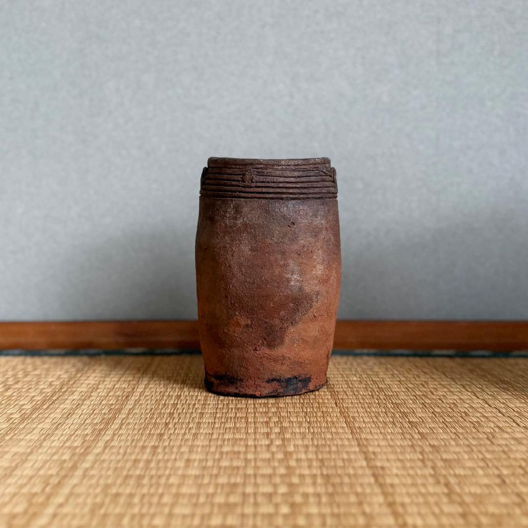 南蛮 能野焼 筒花入 旅枕 壺 江戸時代 種子島焼 南蛮焼 古薩摩 古美術 骨董