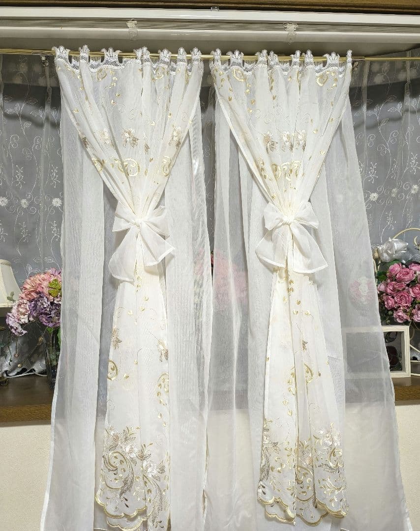 カフェカーテン【ピコ様オーダー品　トルコレース　Wのれんスタイル】ハンドメイド