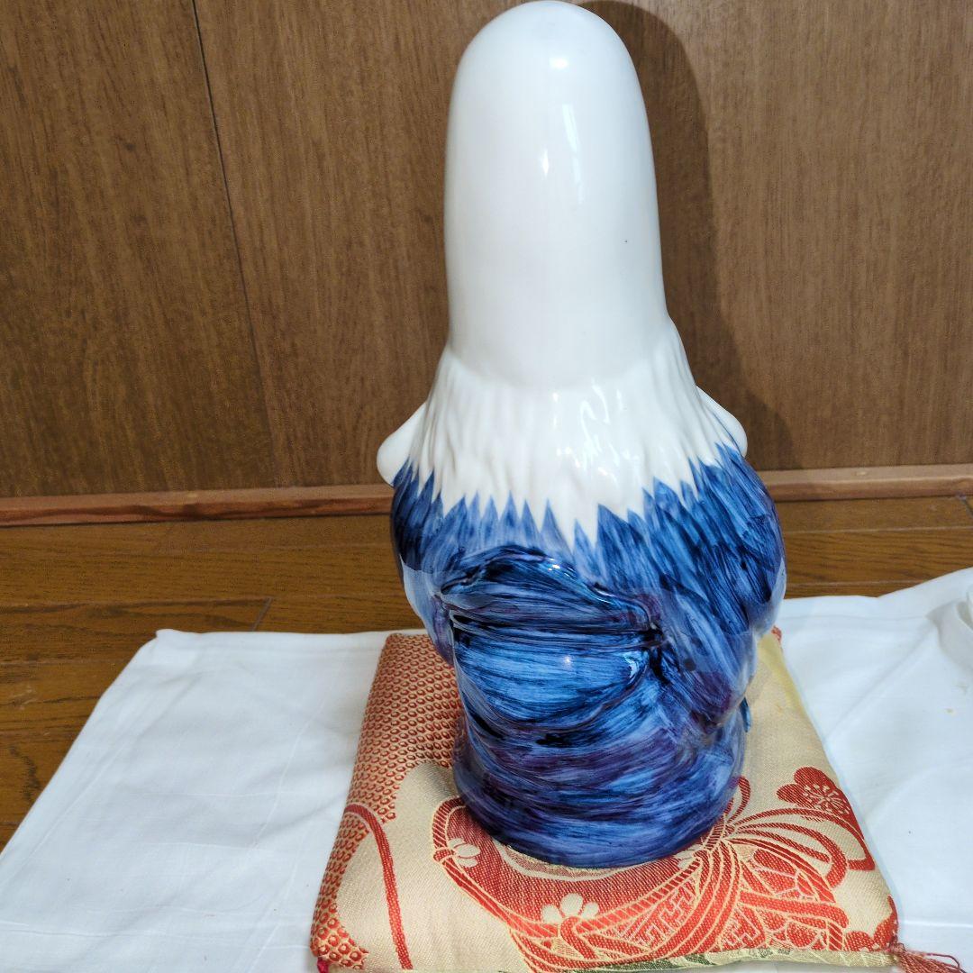 七福神 寿老人 置物 陶器製 高さ約33cm 縁起物 座布団付き