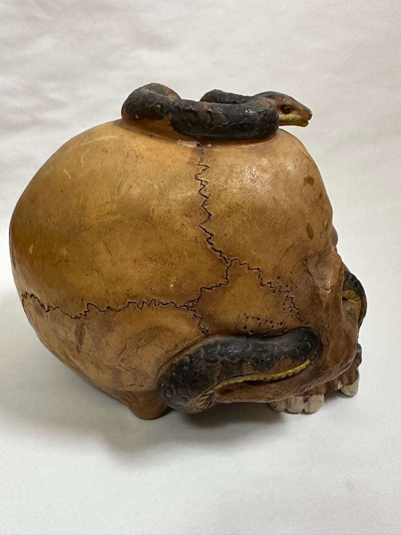 vintage antique skull snake 野ざらし 髑髏 蛇 陶器