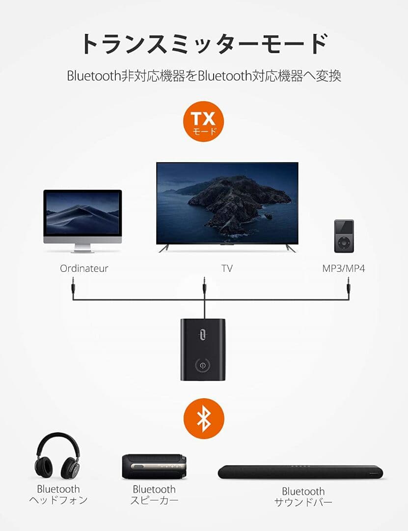 Bluetooth トランスミッター レシーバー 2台同時接続 10時間再生