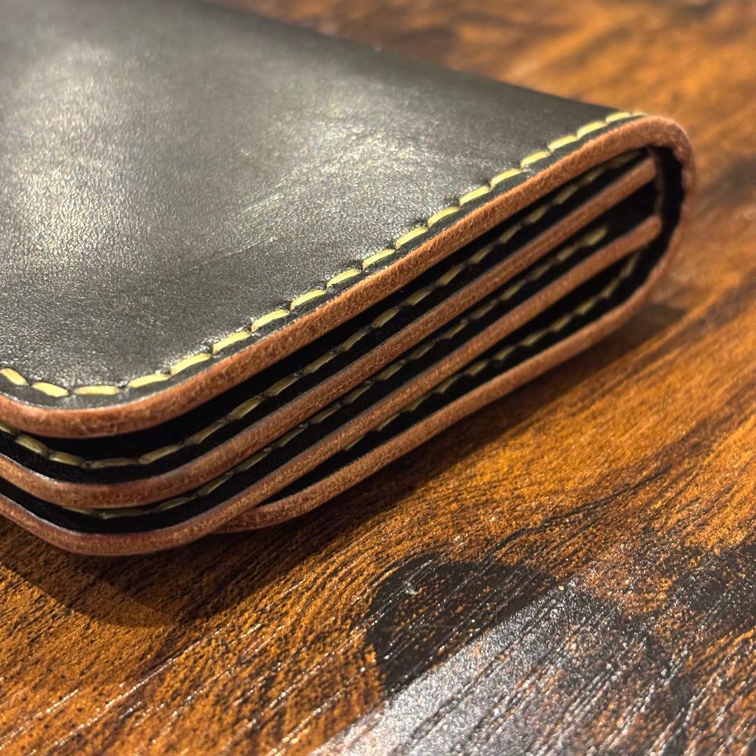 栃木レザー　ミドル　トラッカーウォレット　茶芯ブラック　3層