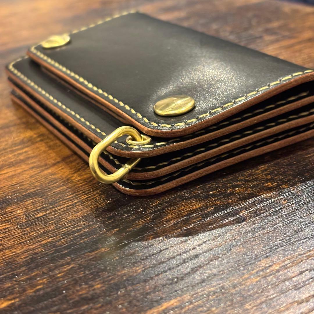 栃木レザー　ミドル　トラッカーウォレット　茶芯ブラック　3層