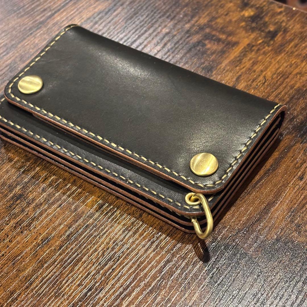 栃木レザー　ミドル　トラッカーウォレット　茶芯ブラック　3層