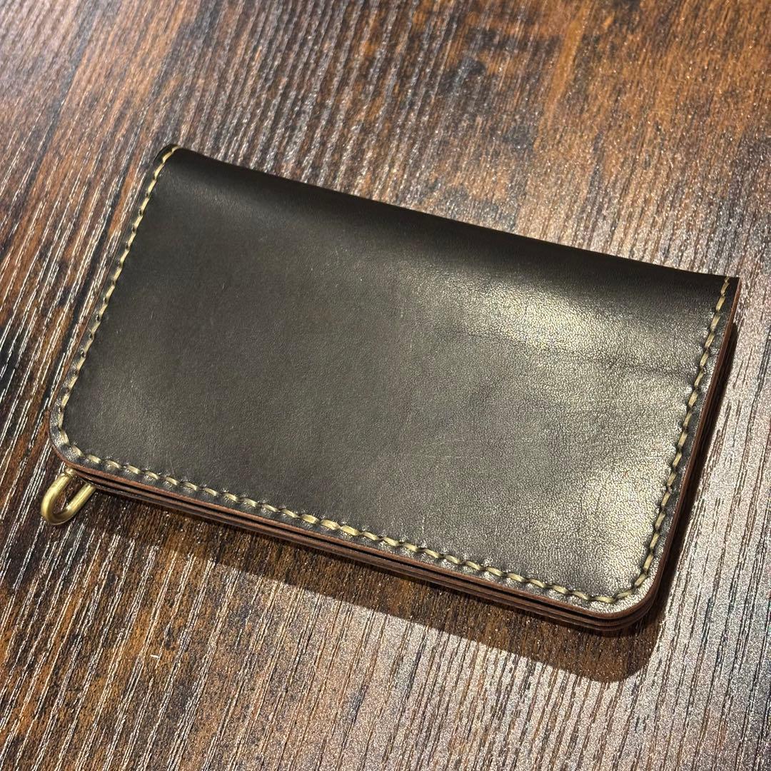 栃木レザー　ミドル　トラッカーウォレット　茶芯ブラック　3層