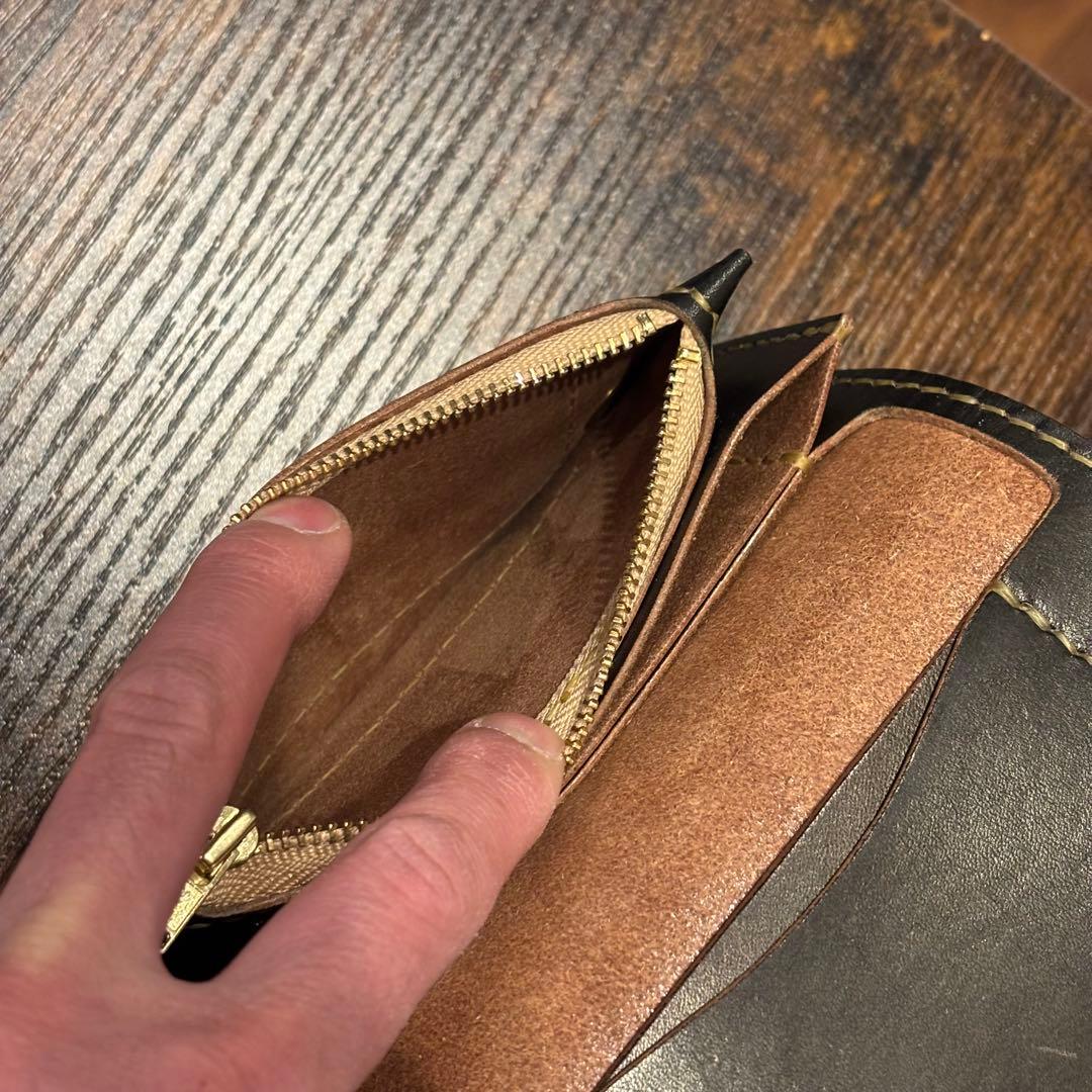 栃木レザー　ミドル　トラッカーウォレット　茶芯ブラック　3層