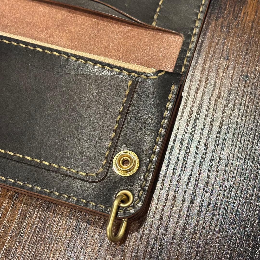 栃木レザー　ミドル　トラッカーウォレット　茶芯ブラック　3層