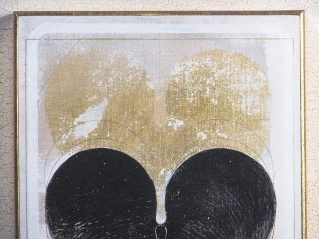 現代美術 片山昭弘　直筆サイン『作品』布にミックストメディア 0317B