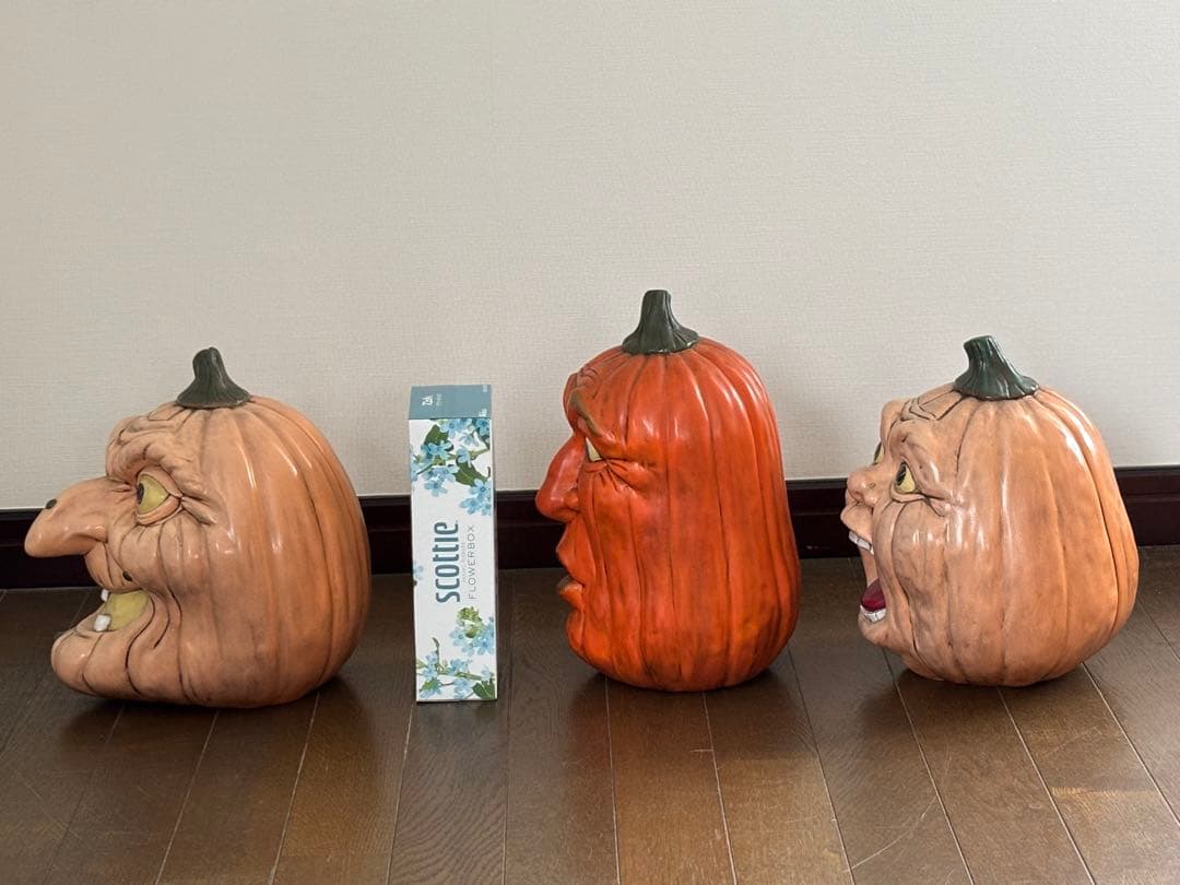ハロウィン大きなかぼちゃ3体セット　陶器置物