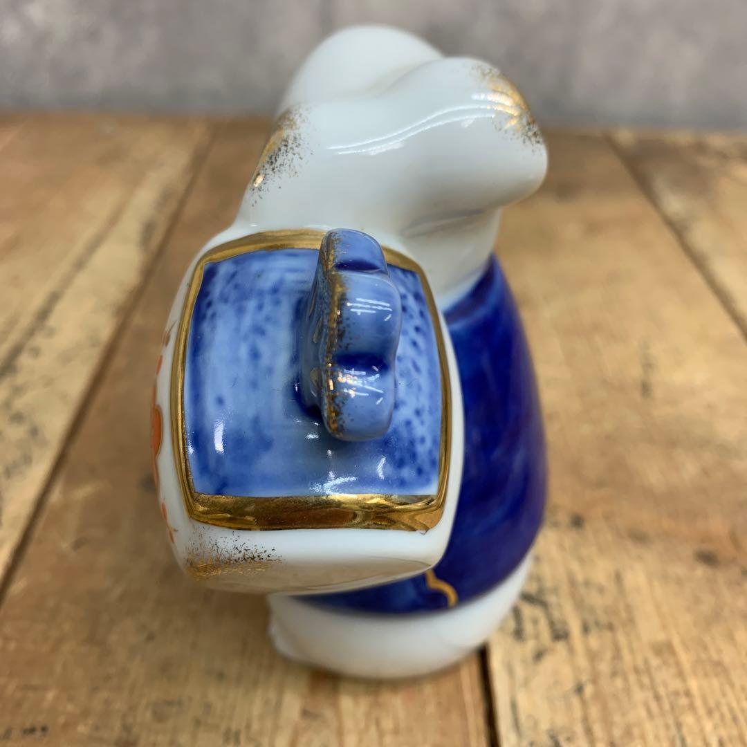 E-4 【極美品】干支 置物 子（ねずみ）親子 陶器 縁起物 打ち出の小槌 金彩