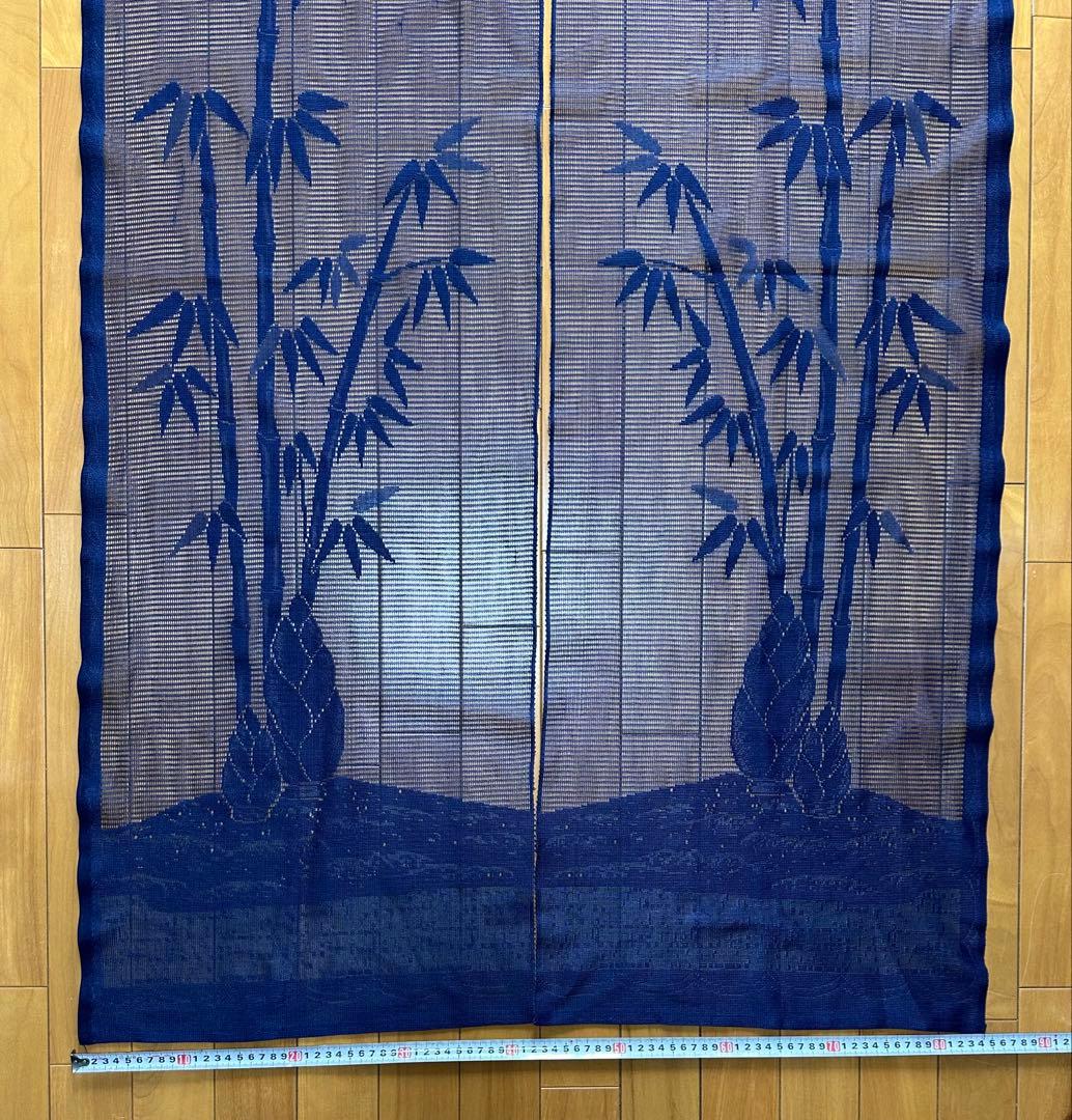 昭和レトロ 年代物 竹柄 レース のれん 和風 濃紺 84cm×138cm