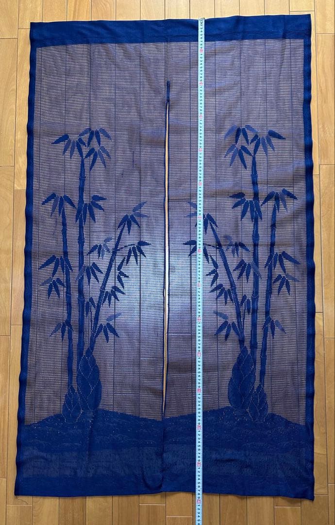 昭和レトロ 年代物 竹柄 レース のれん 和風 濃紺 84cm×138cm