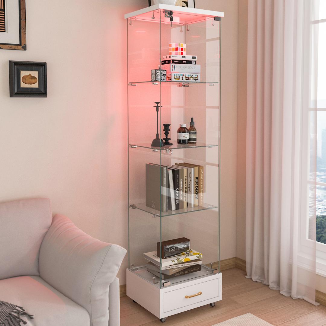 ガラスディスプレイキャビネット 4段 幅42.5×奥行37×高さ167.5cm