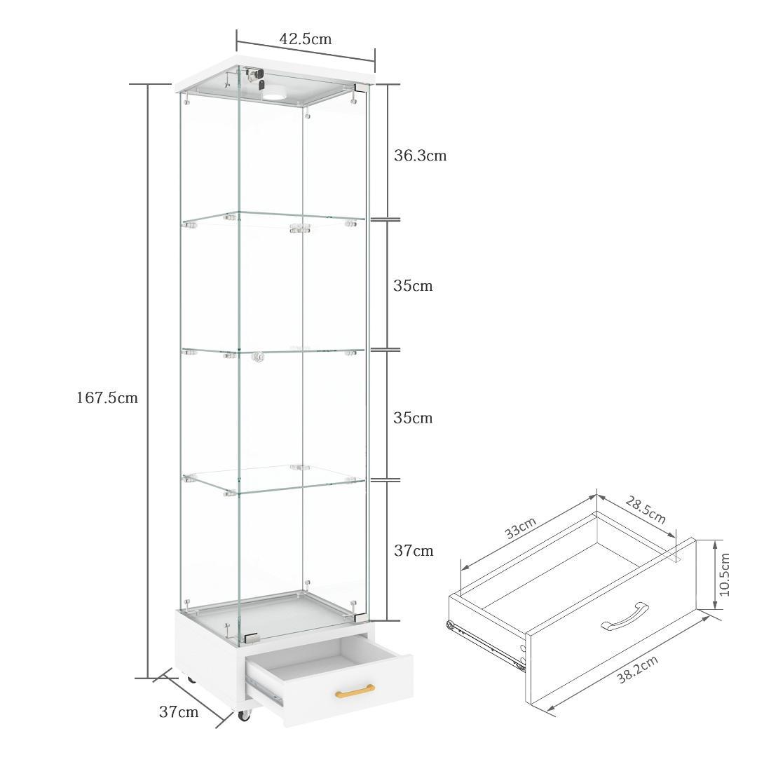 ガラスディスプレイキャビネット 4段 幅42.5×奥行37×高さ167.5cm