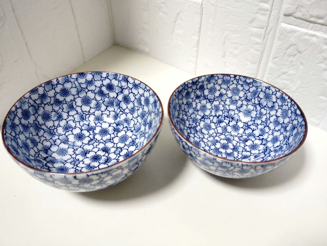 有田焼　賞美堂　其泉　花詰　青　飯碗と湯呑み　各ペア