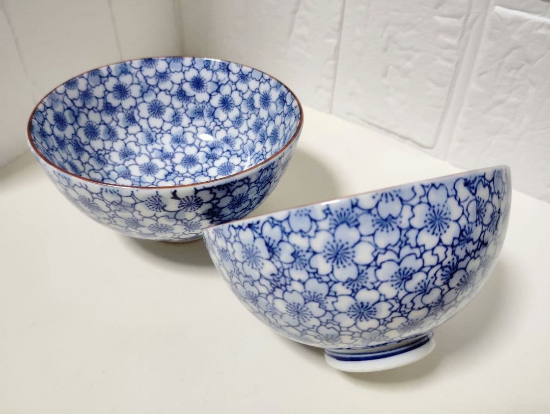 有田焼　賞美堂　其泉　花詰　青　飯碗と湯呑み　各ペア