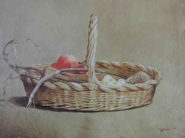 藤井勉、秋の篭、希少な額装用画集より、新品高級額装付、状態良好