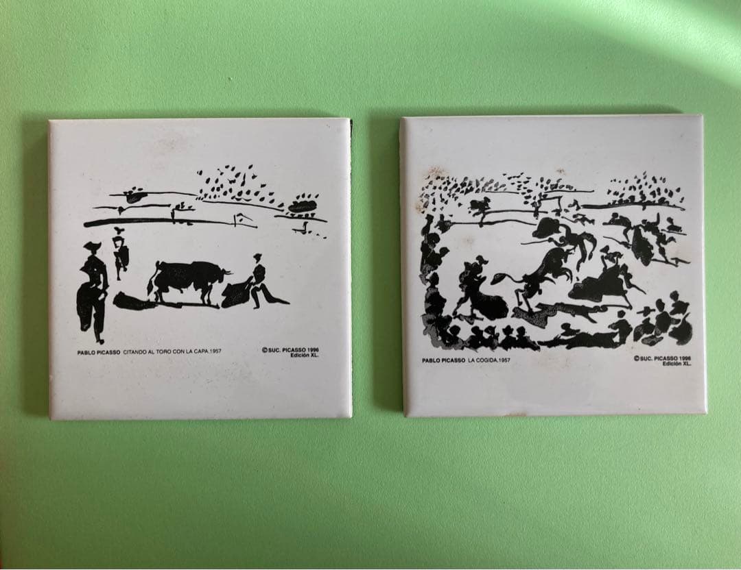 パブロ・ピカソ《闘牛》モチーフ陶板、コースター(６枚）