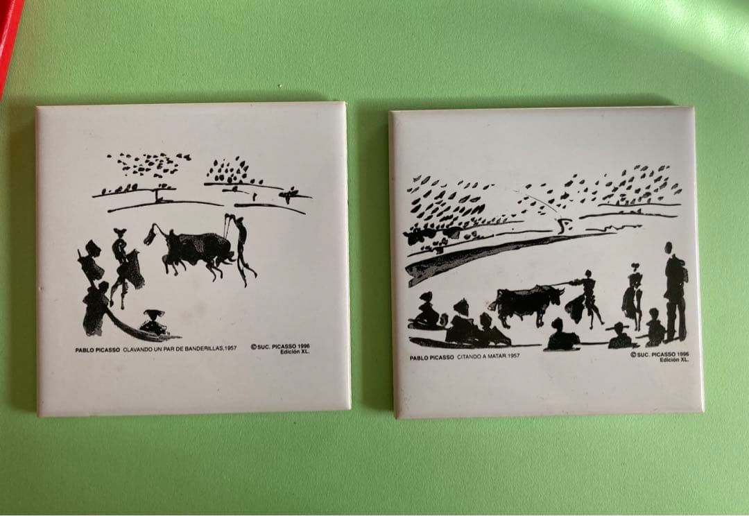 パブロ・ピカソ《闘牛》モチーフ陶板、コースター(６枚）