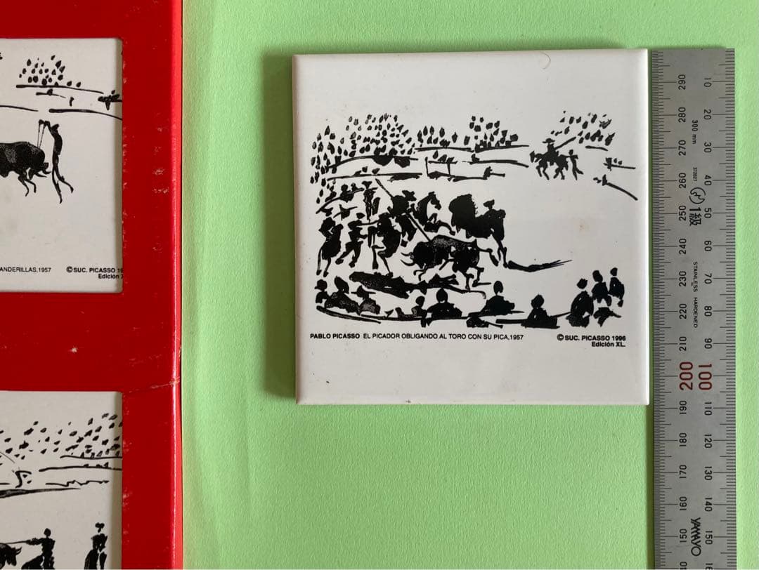 パブロ・ピカソ《闘牛》モチーフ陶板、コースター(６枚）