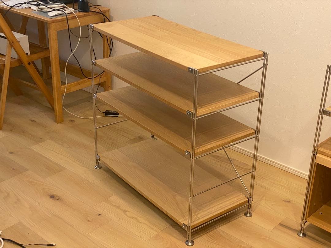 無印ステンレスユニットシェルフ　オーク材棚