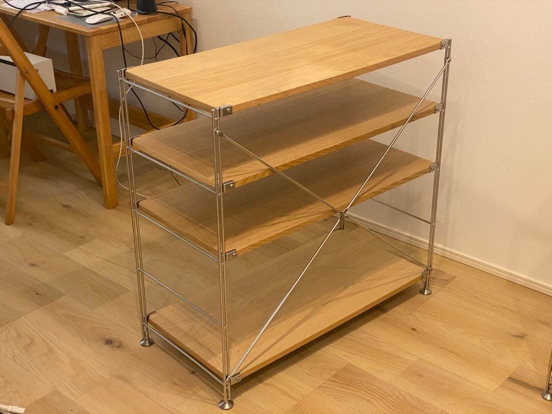 無印ステンレスユニットシェルフ　オーク材棚