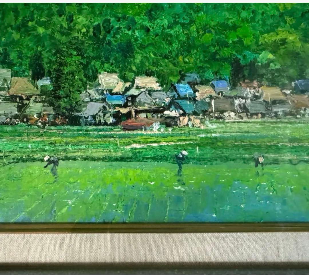 新緑の風景 油絵画　額付き