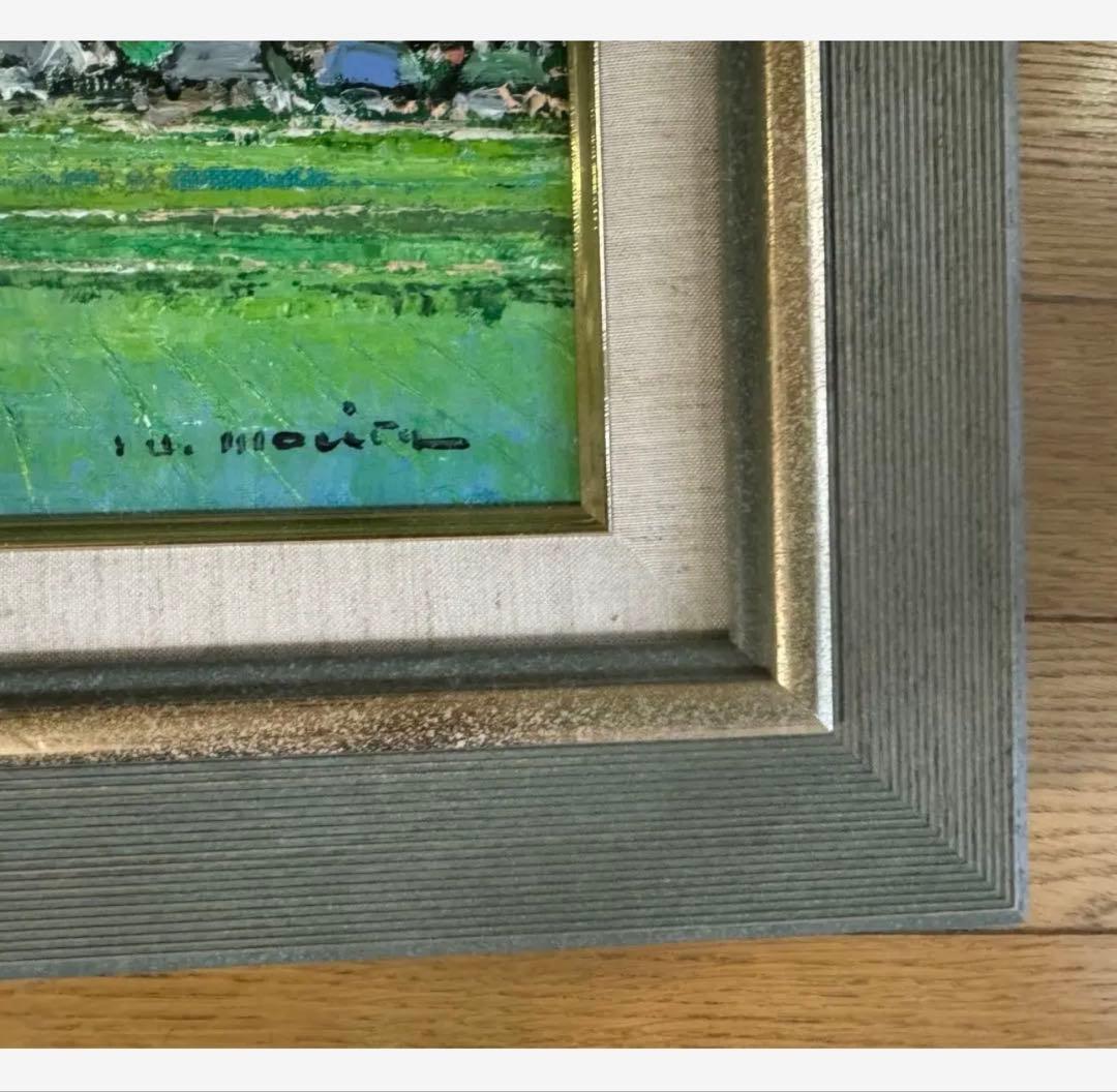 新緑の風景 油絵画　額付き