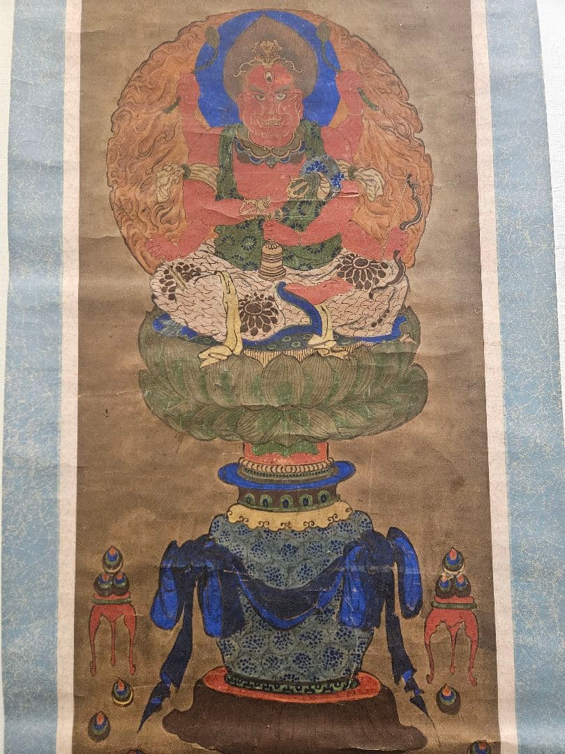 仏画 愛染明王 紙本 密教 時代物 仏教　古美術 　骨董品　掛軸