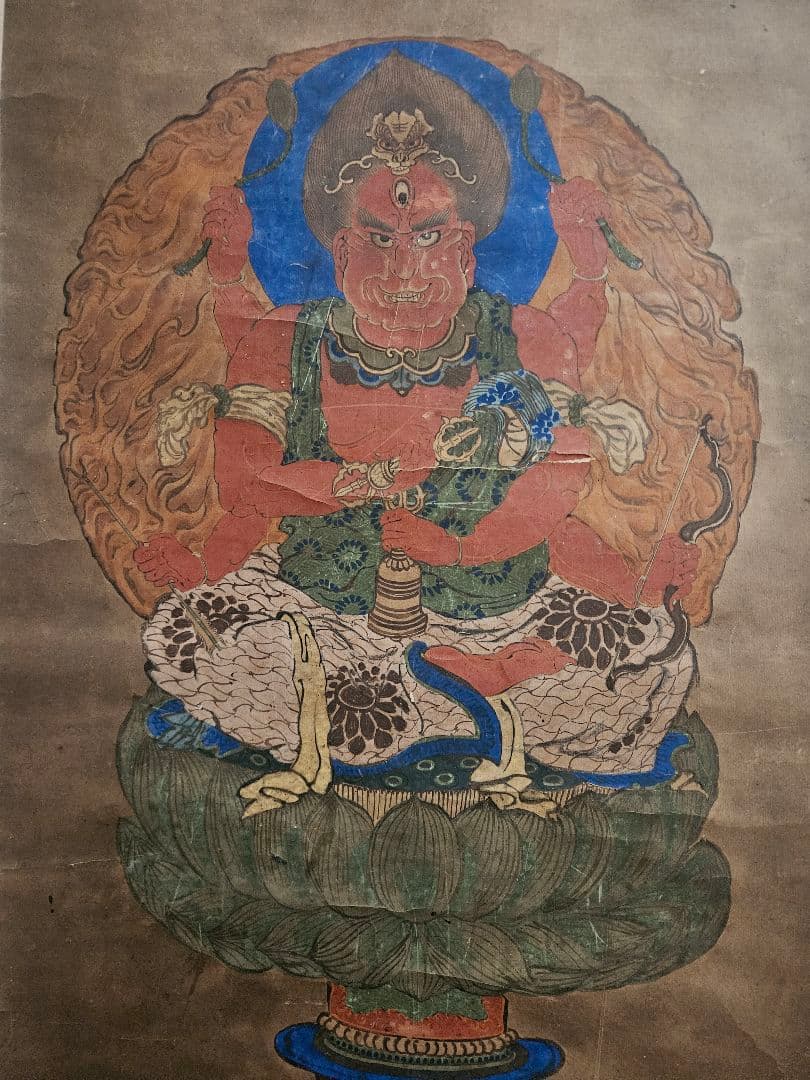 仏画 愛染明王 紙本 密教 時代物 仏教　古美術 　骨董品　掛軸