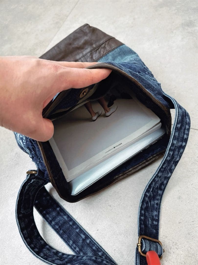 本革デニムと頭層牛革のバケットバッグハンドメイドの斜め掛けバッグ